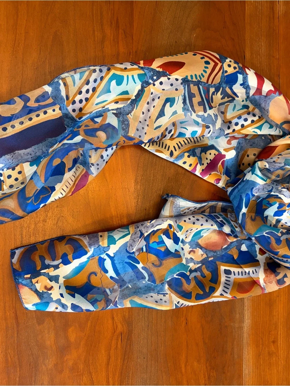 Brochier Soieres Silk Geometric Design Scarf in Blue and Gold